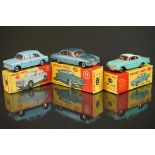 Three boxed Dinky diecast models to include 143 Ford Capri in turquoise with white roof, red