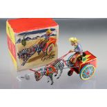 Boxed Galop DGM N852 tin plate Cowboy Riding Zebra clockwork mode, with key, vg-ex condition with