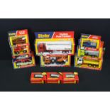 Nine boxed Dinky diecast models to include 950 Foden Fuel Tanker, 432 Foden Tipping Lorry, 980 Coles