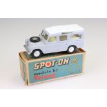 Boxed Triang Spot On 161 LWB Land Rover diecast model in grey with white roof, some marks to diecast