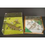 Two custom display cases containing diecast plane model dioramas, includes Corgi AA B17 & Franklin