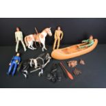 Marx Action Figures - Indian Canoe with Chief Cherokee Figures with G.I Joe black paddle and one