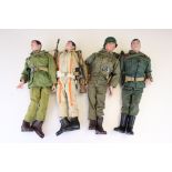 Action Man - Four original Palitoy figures in original outfits with accessories featuring 1 x