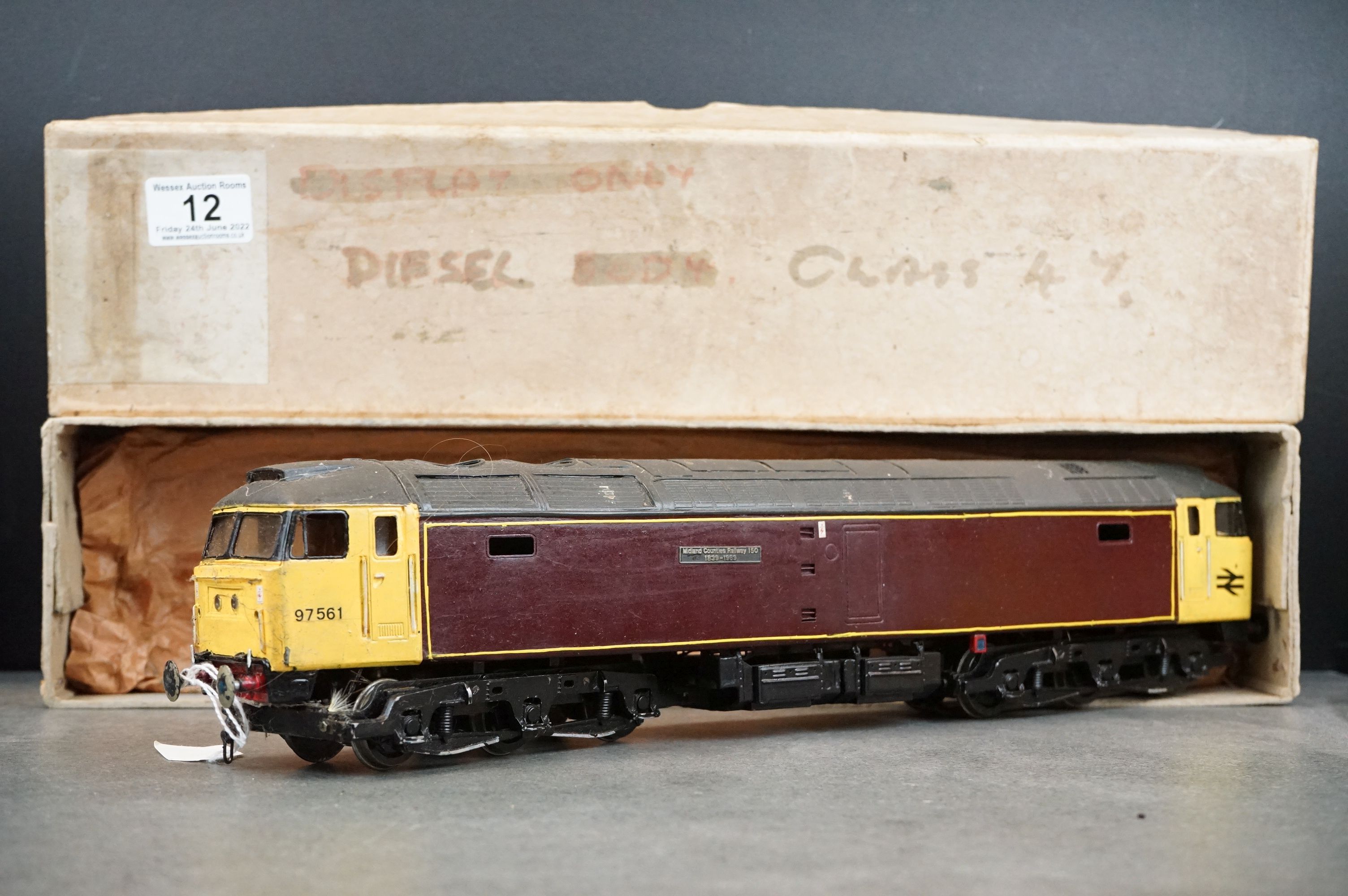 Kit built O gauge brass Diesel locomotive, made in England, Midland Counties Railway 150 1839-1889