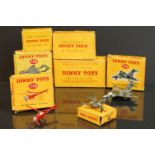 Seven boxed Dinky diecast model planes to include 715 Bristol 173 Helicopter (propellers loose), 736