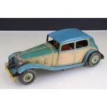 Clockwork tin plate 'made in England' Rolls Royce with chauffeur model, missing mascot, some