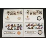 A collection of four Harry Potter BU Medal & stamp covers to include Hogwarts x 2 & Diagon Alley x