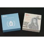 Two Royal Mint United Kingdom 2019 £2 silver proof piedfort coins to include The 350th Anniversary