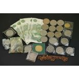 A small collection of mainly British coins to include commemorative crowns, a quantity of pre