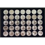A Collection of Thirty Five 1oz .999 fine silver £2 Bullion coins to include Britannia examples.
