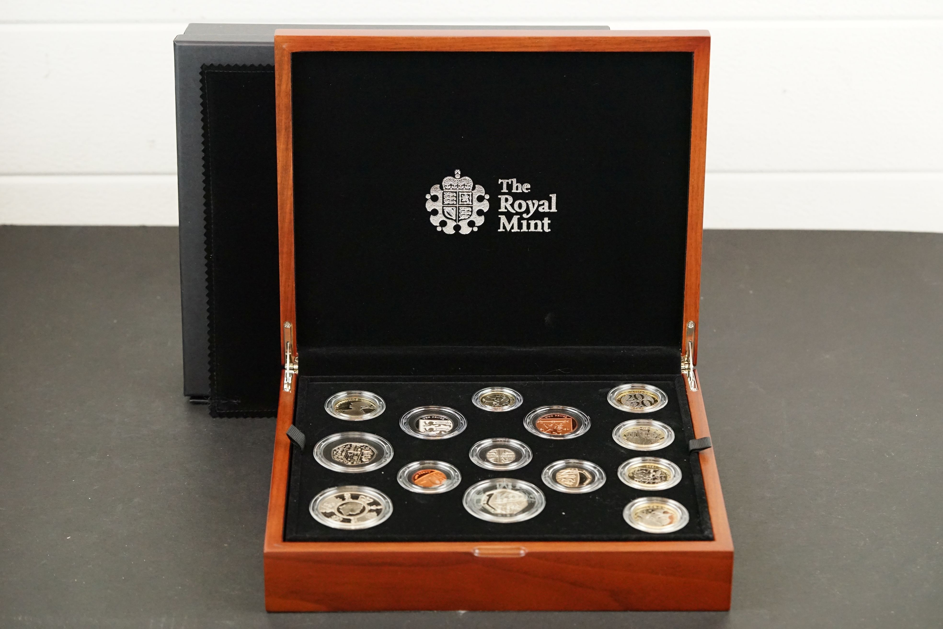 The Royal Mint The 2020 United Kingdom Premium proof coin set in wooden gift box and outer box.