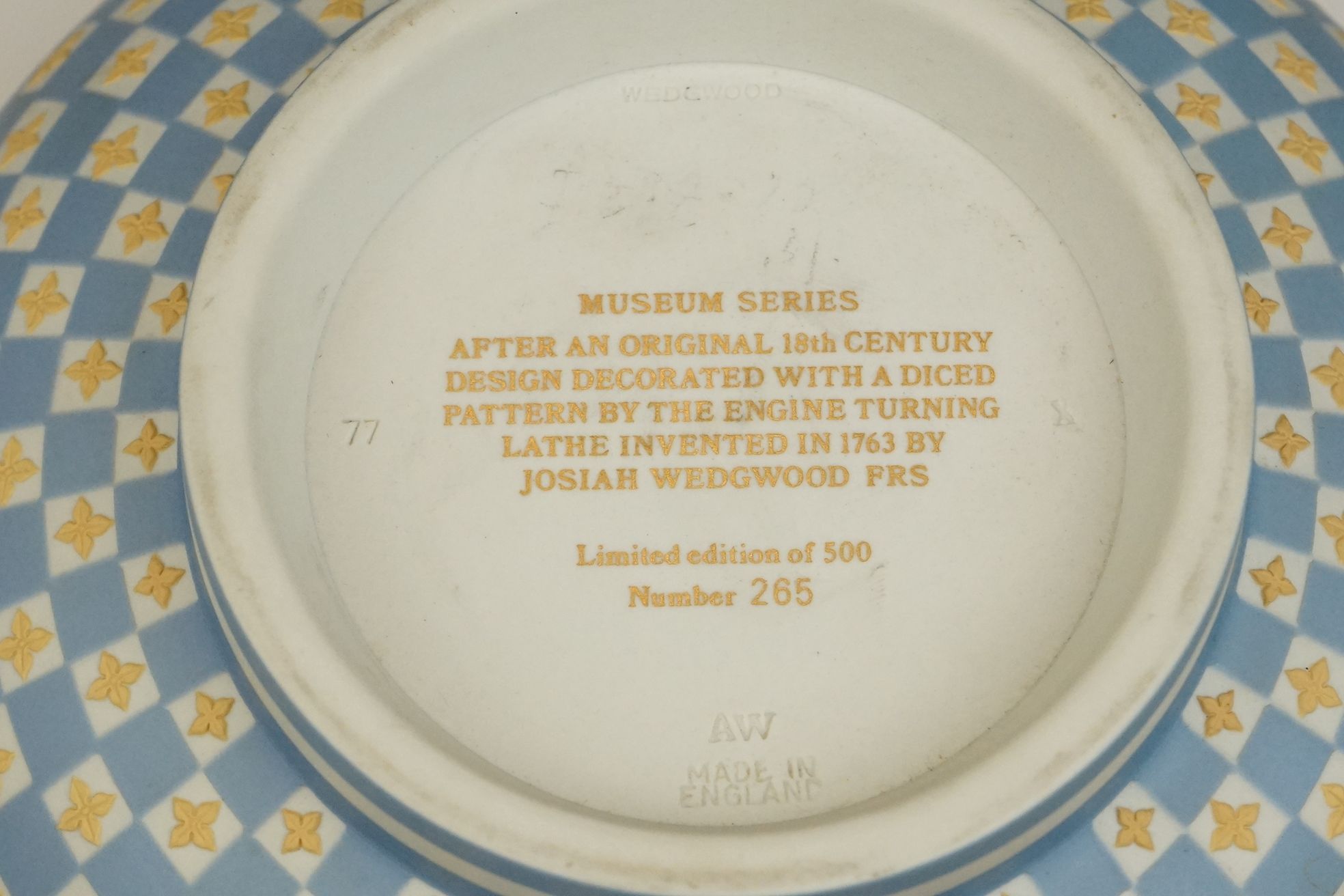 Wedgwood Museum series limited edition Bowl, after an original 18th century design with a diced - Image 3 of 3