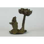 Bronze sculpture of a carp fish and lily, 4.5cm tall