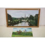 John Barber (British 20th century) Oil Painting on Board of Abingdon River Scene, signed lower