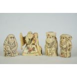 A collection of four carved bone Chinese netsuke of figural form to include signed examples.