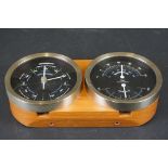 Short and Mason Thermometer and Hygrometer by Taylor mounted on a Teak Plinth, 25cm wide