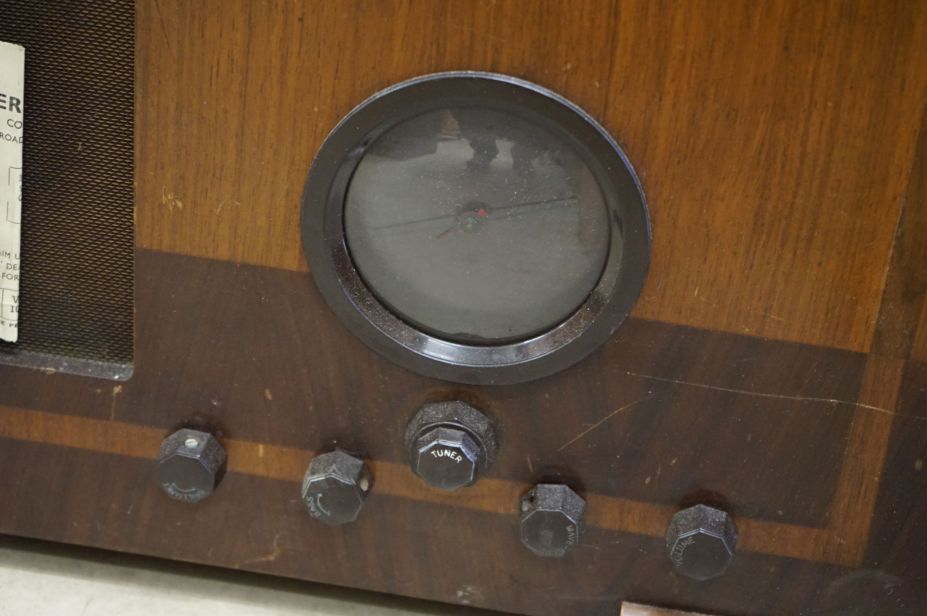 A vintage wooden cased HMV radio together with a wooden cased Monarch record player. - Image 2 of 8