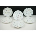 Set of Six Meissen Porcelain Tea Plates decorated with flowers, blue under-glazed cross swords mark,