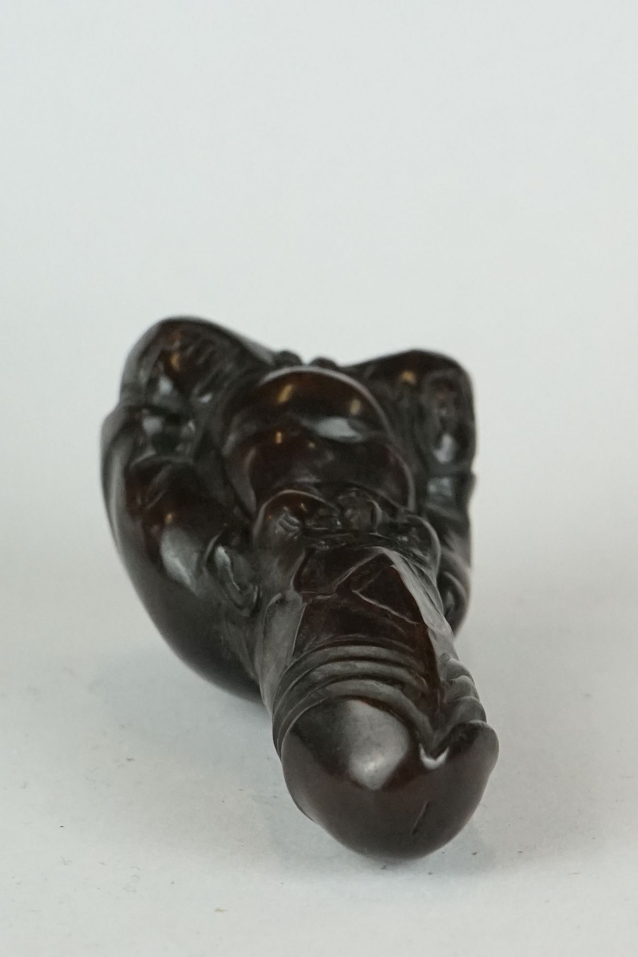 A collection of four Chinese carved wooden netsuke of figural form to include a Mermaid and a - Image 8 of 17