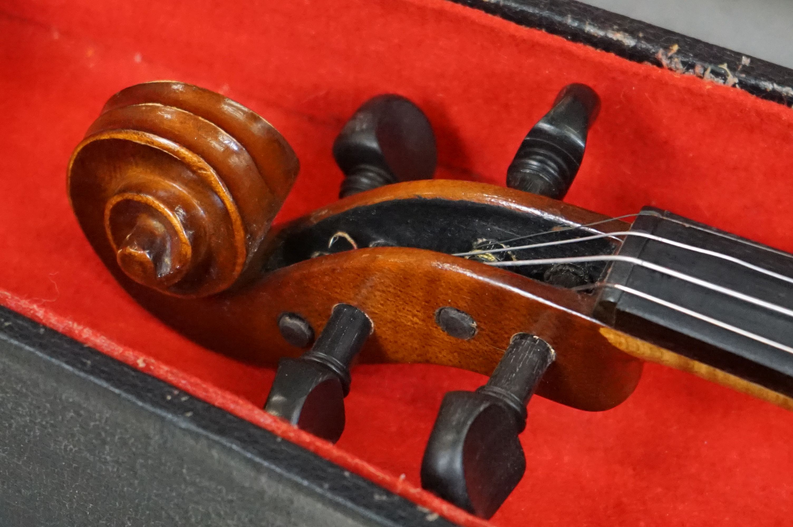 A violin and bow together with hardcase, import label for Boosey & Hawkes to inside of violin. - Image 3 of 10