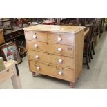 Victorian Pine Chest of Two Short over Three Long Drawers with white painted handles, 96cm wide x