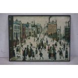 L S Lowry Print on Board of ' A Village Square ' produced by Ganymed Reproductions, 46cm x 62cm