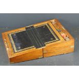 Victorian Brass Bound Walnut Writing Slope with two inkwells and key, 40cm wide