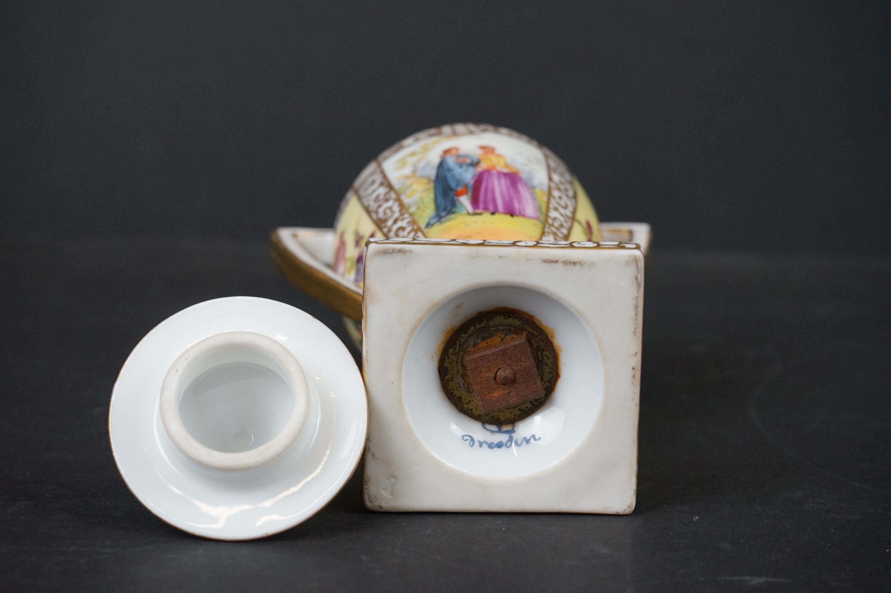 Dresden Porcelain Lidded Urn decorated with hand painted panels of classical figures and flowers, in - Image 3 of 5