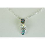 Silver, CZ and opal paneled drop pendant necklace