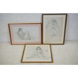 Tom Greenshields (1915 - 1994) Three Pencil Drawings of Naked Women,all signed and with Hiscock