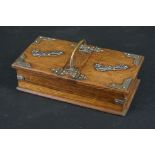 Early 20th century Oak Double Opening Cigarette Box with Silver Plated and Brass Mounts, 25cm wide