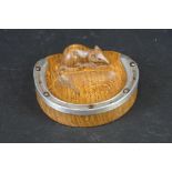 Workshop of Robert Mouseman Thompson, Oak Horseshoe shaped Pin Tray with carved mouse and mounted