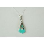 Silver Art Deco style pendant necklace with turquoise panel