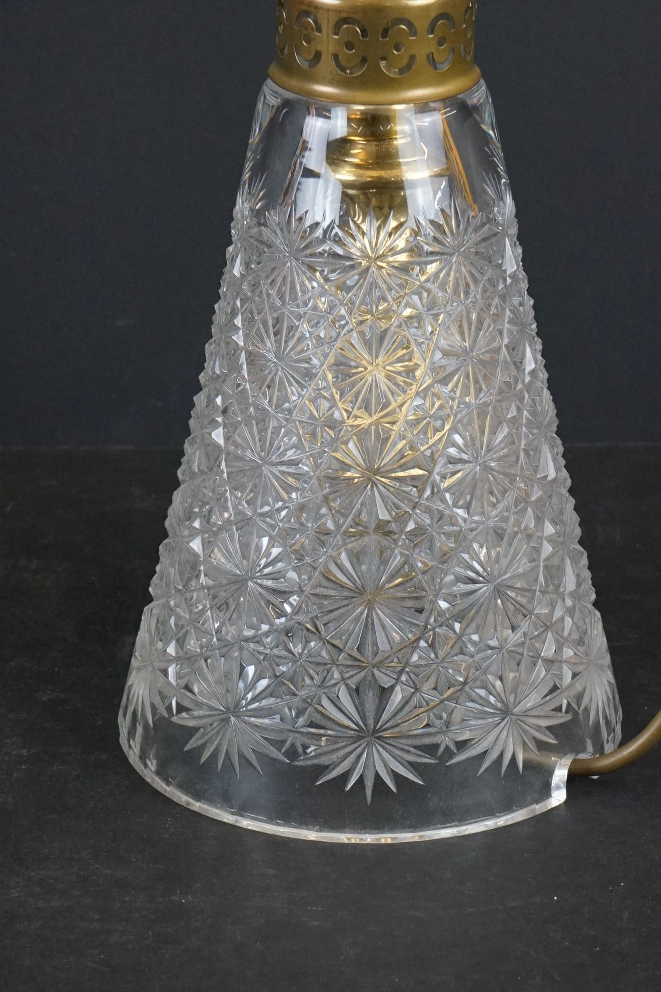 Cut Glass Mushroom Table Lamp and Shade with brass mounts, 56cm high - Image 4 of 5