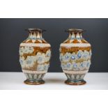 Pair of 19th century Doulton Lambeth Stoneware Vases, signed EM (Emma Martin), 20cm high