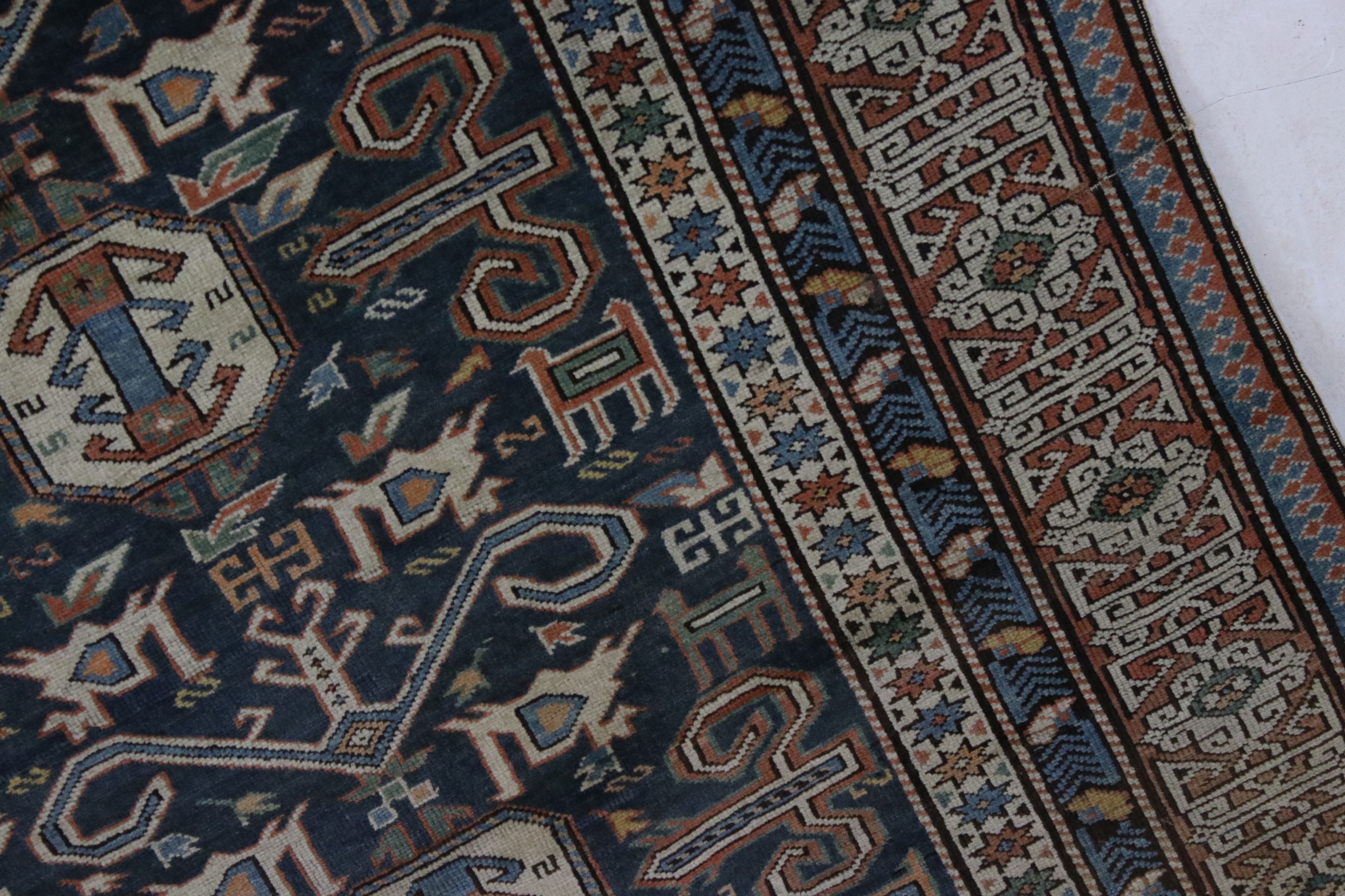 Eastern Blue Ground Wool Rug decorated with geometric patterns within a border, approx. 169cm x - Image 2 of 3