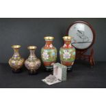 A collection of contemporary Chinese collectables to include cloisonné vases, scent bottle..etc.