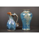 Two Irish Studio Pottery Blue Glazed Items including Louis Mulcahy Balsuter Vase 25cm high and