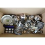 A collection of mixed silver plated items to include cutlery, ashtray, napkin rings..etc..