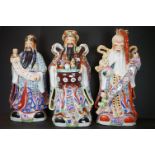 Three Large Chinese Ceramic Figures of Fu Lu Shou, tallest 67cm