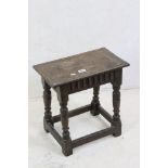 19th century Oak Joint Stool, 44cm long x 44cm high