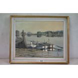 William Diverall 20th century oil on canvas depicting a view of Southwold Harbour, Suffolk, with