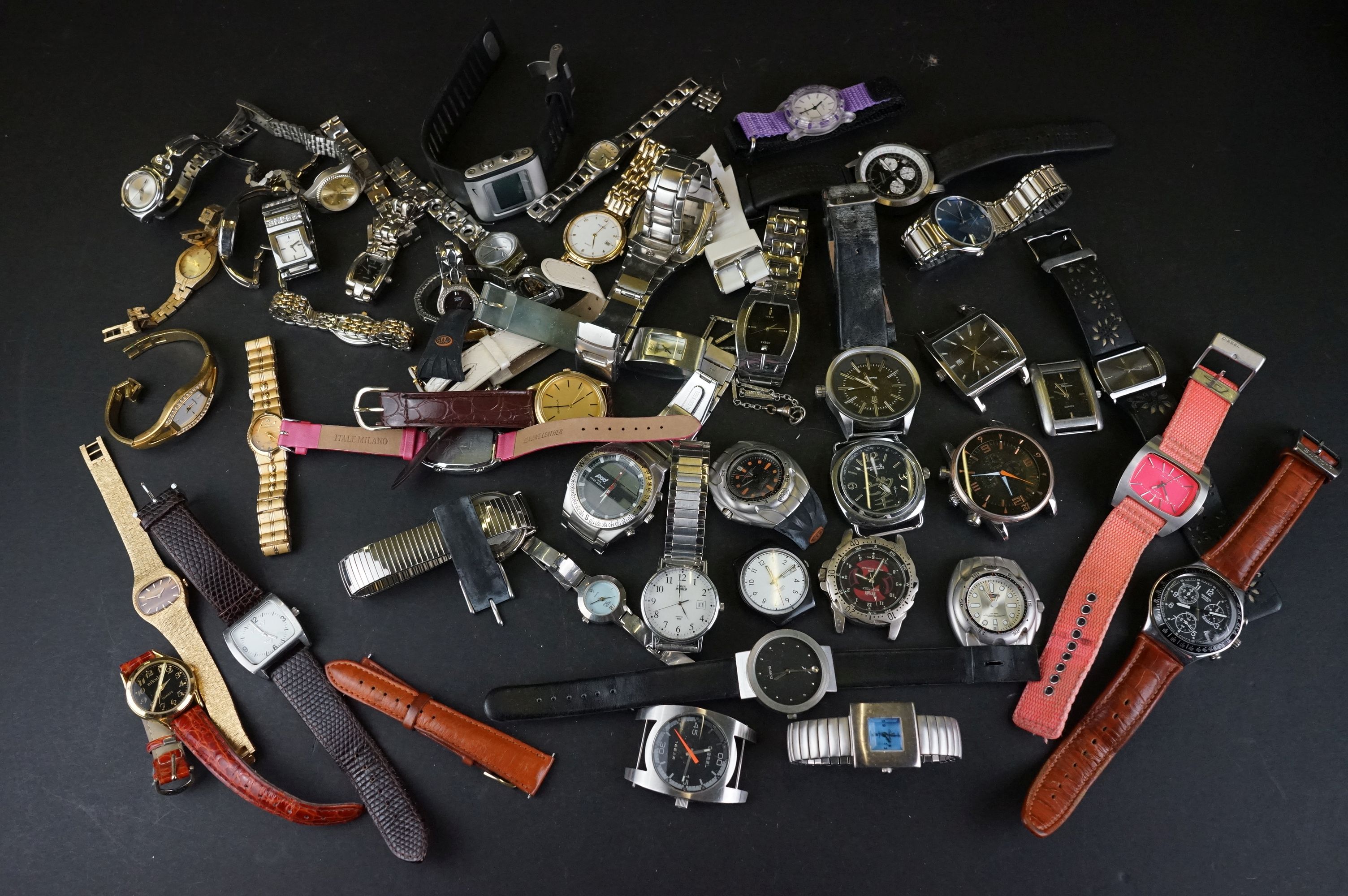 A collection of mainly contemporary wristwatches Swatch and Timex examples.