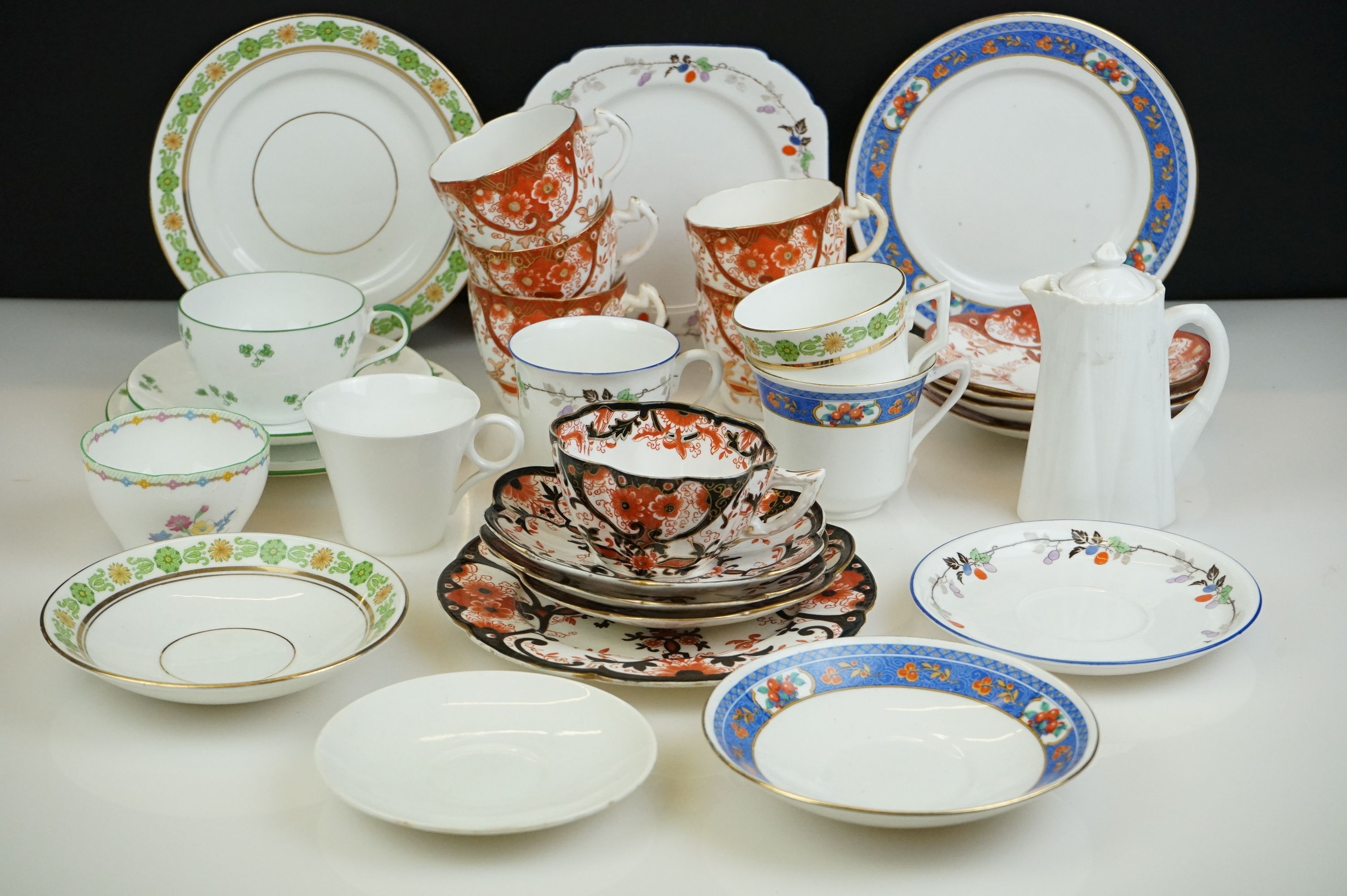 Collection of Shelley and Wileman Teaware including Three Shelley Trios, Two Shelley Cups and