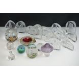Twenty Glass Paperweights including Twelve Wedgwood Crystal Bird Paperweights and Two Caithness