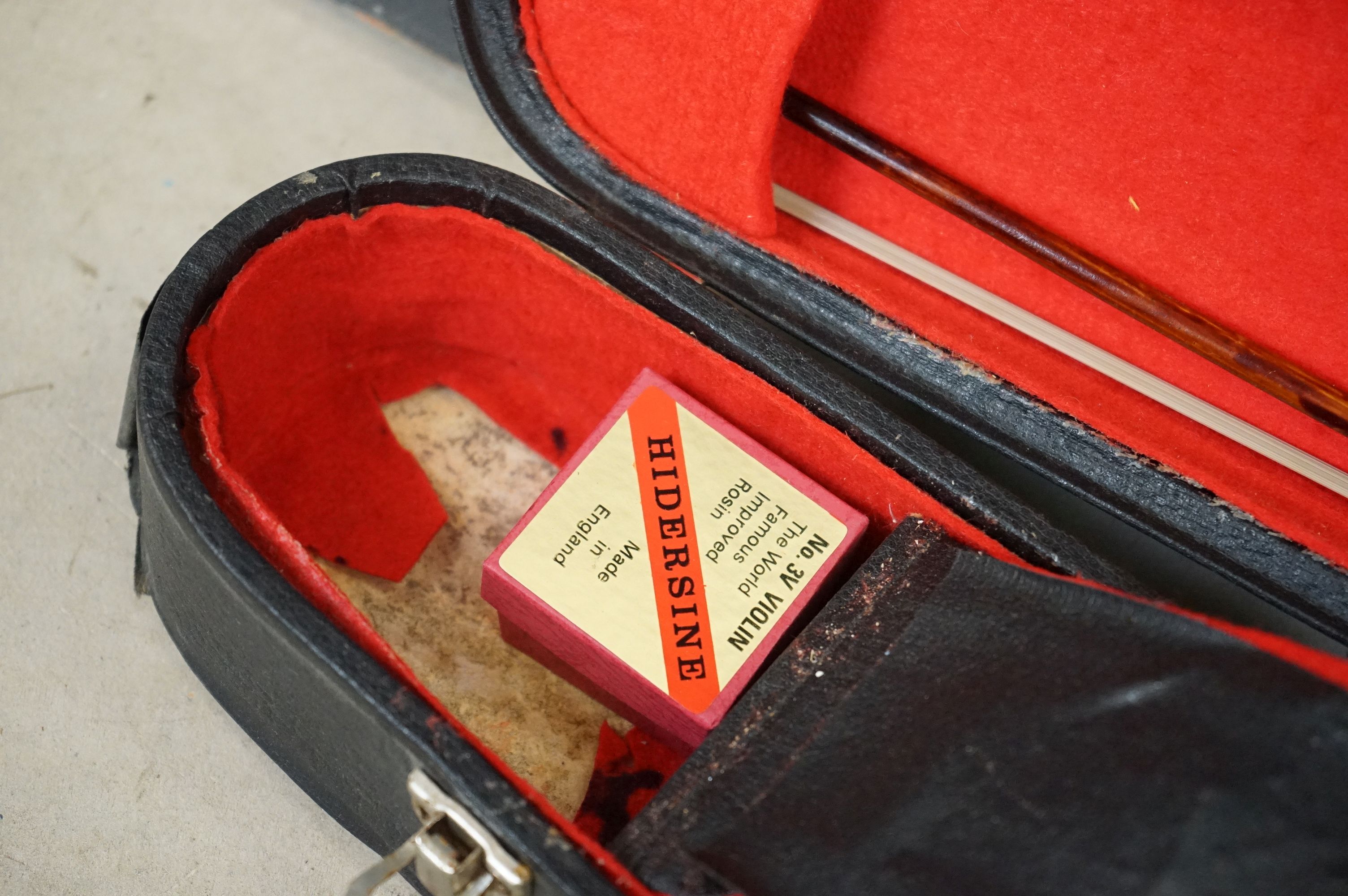 A violin and bow together with hardcase, import label for Boosey & Hawkes to inside of violin. - Image 9 of 10