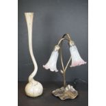 Bronze effect Table Lamp in the Art Nouveau manner of Lily form with two glass shades, 41cm high