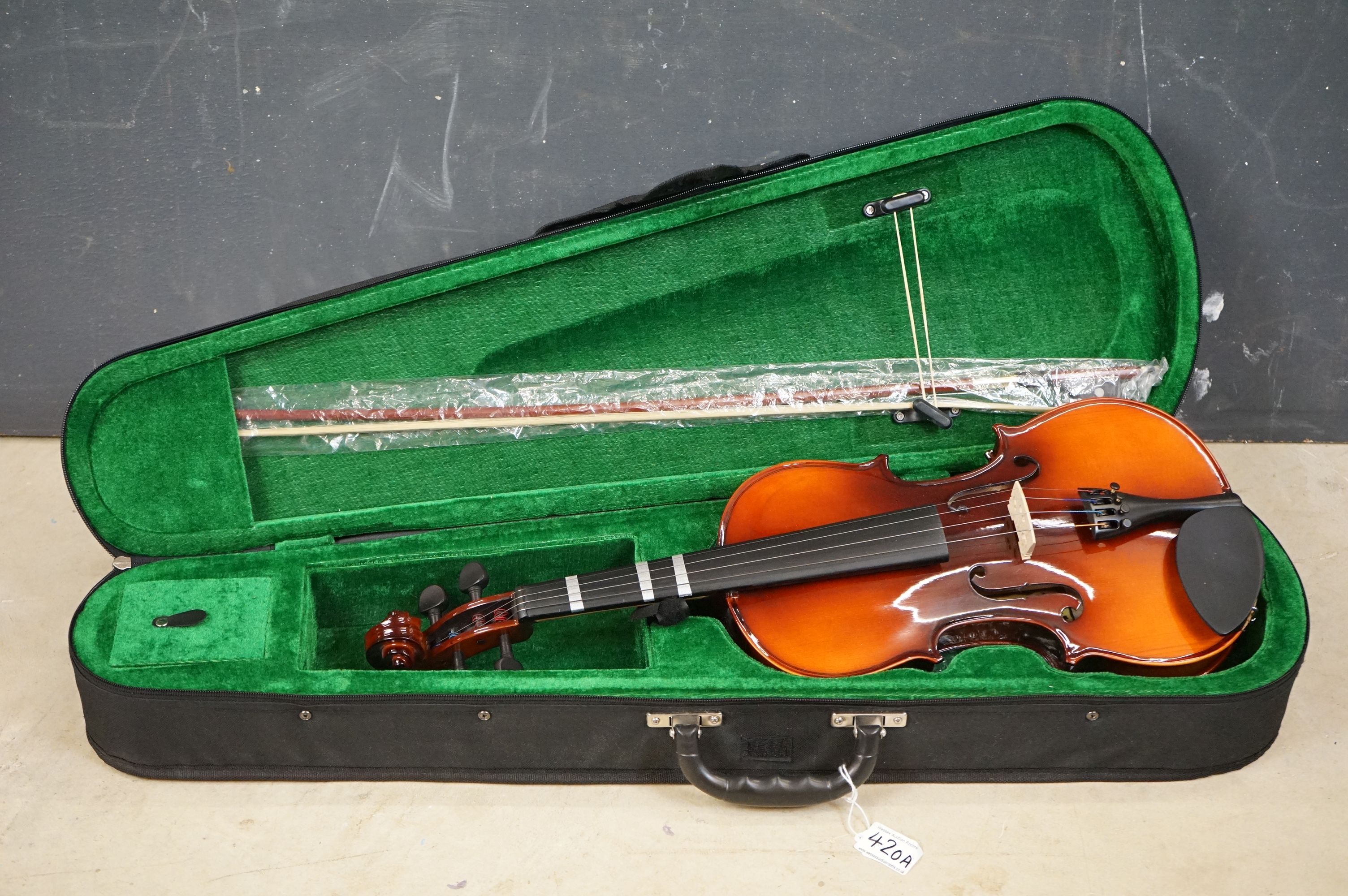 Cased ' Antoni Debut ' Violin and Bow with chin rest