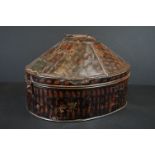 19th century Royal Naval / Navy Metal Oval Hat Box with plaque engraved J A Sinclair R.N, 39cm long