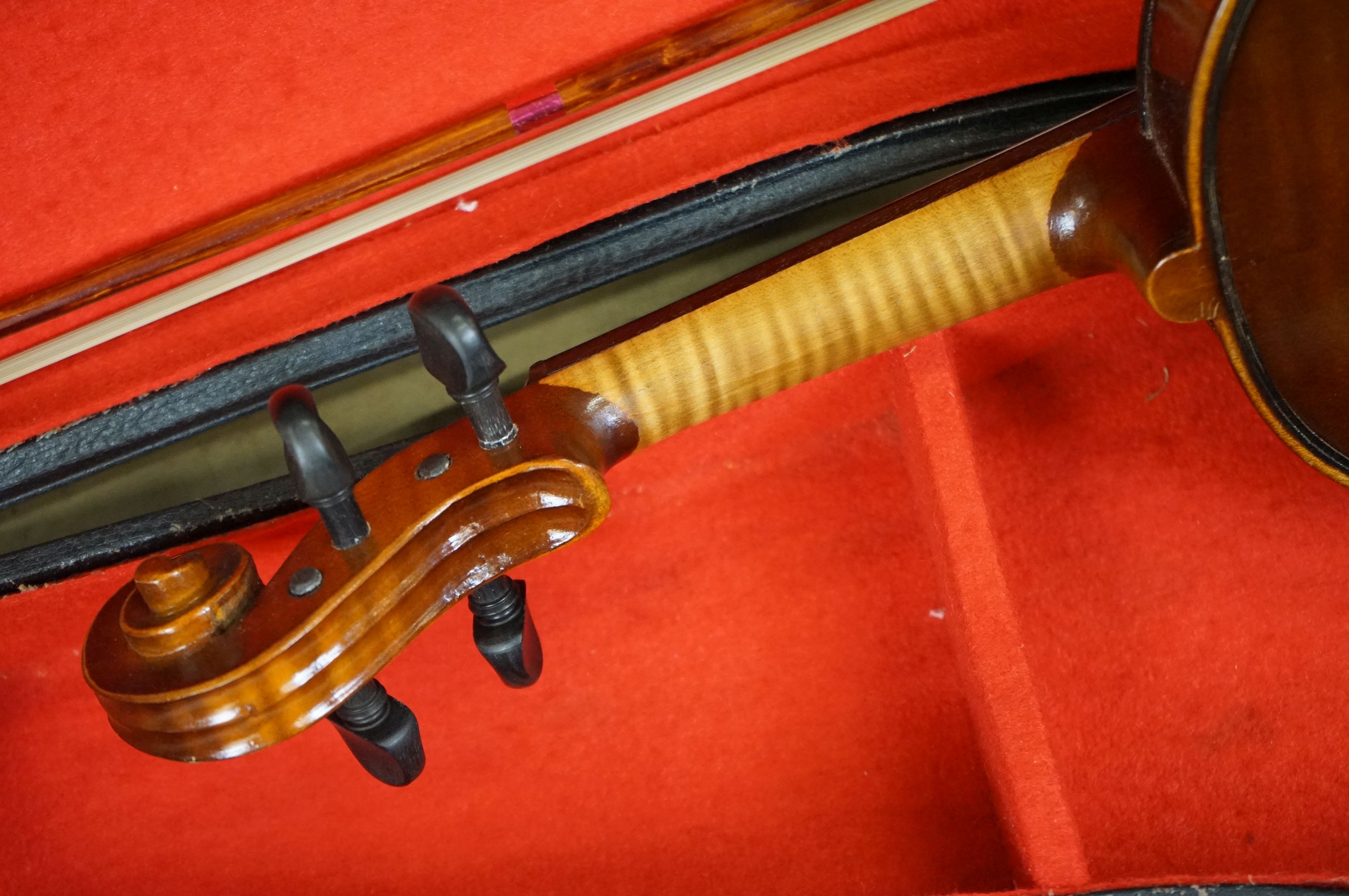 A violin and bow together with hardcase, import label for Boosey & Hawkes to inside of violin. - Image 7 of 10